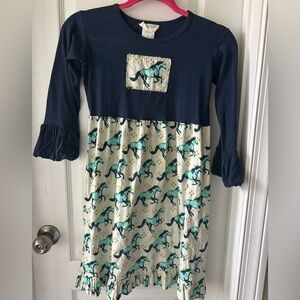 Hannah Kate Navy & Mint Horse Print Girls' Dress